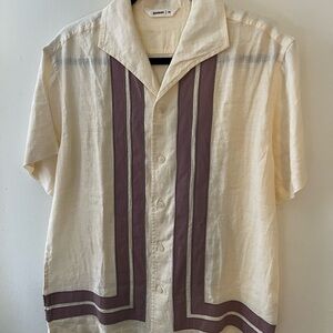 3sixteen Leisure Linen Shirt in Natural/Mauve Size M